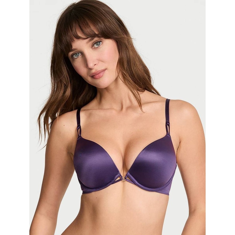 Victorias Secret Bombshell Plunge Bra Purple Satin Push Up 32C 422003-QFK